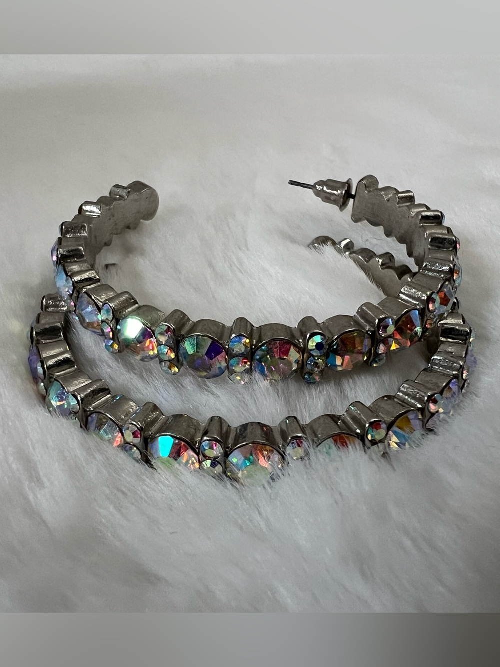 Aurora AB Crystal Hoop Earrings - Silver Tone